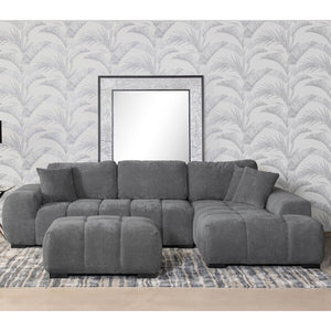 English Elm Plather Luxe Upholstered Sectional with Right Chaise, Grid-Tufted Reversible Cushions & Sturdy Block Legs Charcoal grey B062S01356