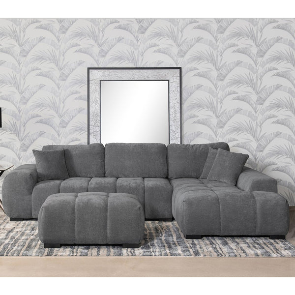 English Elm Plather Luxe Upholstered Sectional with Right Chaise, Grid-Tufted Reversible Cushions & Sturdy Block Legs Charcoal grey B062S01356