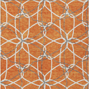 Homeroots 3' Geometric Washable Area Rug For Indoor & Outdoor Use - Stylish & Durable For High Traffic Areas Orange Polyester 613026