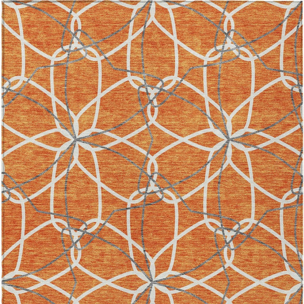 Homeroots 3' Geometric Washable Area Rug For Indoor & Outdoor Use - Stylish & Durable For High Traffic Areas Orange Polyester 613026
