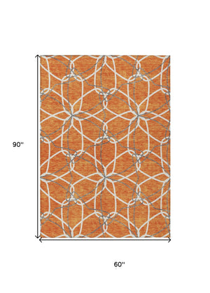 Homeroots 3' Geometric Washable Area Rug For Indoor & Outdoor Use - Stylish & Durable For High Traffic Areas Orange Polyester 613026