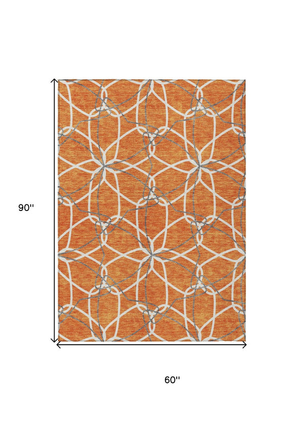 Homeroots 3' Geometric Washable Area Rug For Indoor & Outdoor Use - Stylish & Durable For High Traffic Areas Orange Polyester 613026