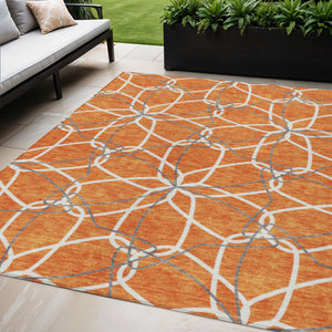Homeroots 3' Geometric Washable Area Rug For Indoor & Outdoor Use - Stylish & Durable For High Traffic Areas Orange Polyester 613026