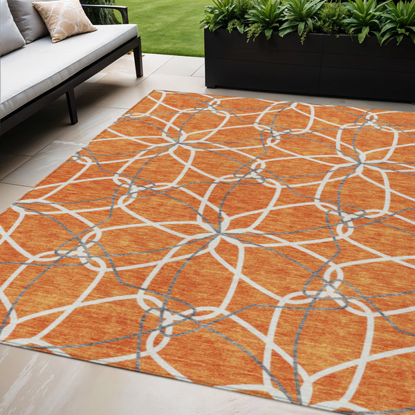 Homeroots 3' Geometric Washable Area Rug For Indoor & Outdoor Use - Stylish & Durable For High Traffic Areas Orange Polyester 613026
