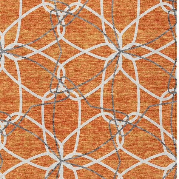 Homeroots 3' Geometric Washable Area Rug For Indoor & Outdoor Use - Stylish & Durable For High Traffic Areas Orange Polyester 613026