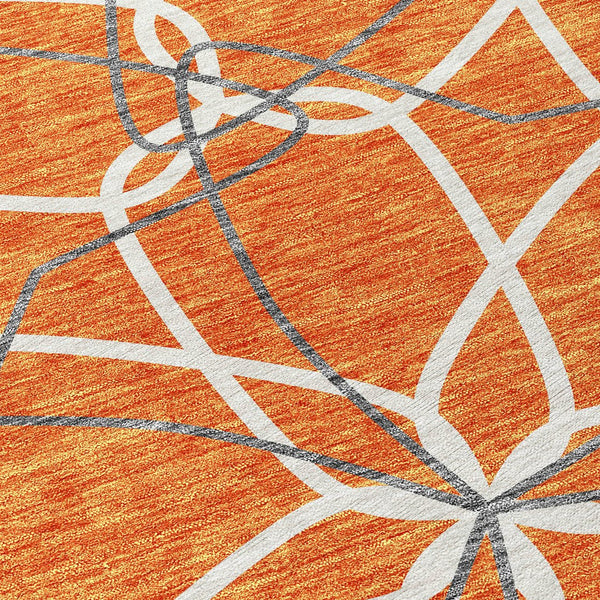 Homeroots 3' Geometric Washable Area Rug For Indoor & Outdoor Use - Stylish & Durable For High Traffic Areas Orange Polyester 613026