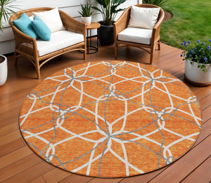 HomeRoots 5' Bold Orange and Ivory Geometric Area Rug - Stylish, Machine Washable for Indoor & Outdoor Use 8' Round 613027
