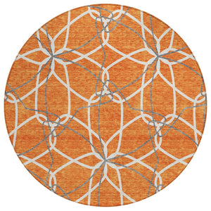 HomeRoots 5' Bold Orange and Ivory Geometric Area Rug - Stylish, Machine Washable for Indoor & Outdoor Use 8' Round 613027