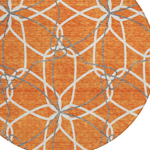 HomeRoots 5' Bold Orange and Ivory Geometric Area Rug - Stylish, Machine Washable for Indoor & Outdoor Use 8' Round 613027