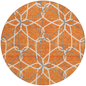 HomeRoots 5' Bold Orange and Ivory Geometric Area Rug - Stylish, Machine Washable for Indoor & Outdoor Use 8' Round 613027