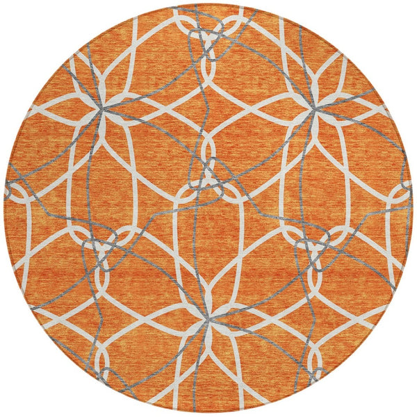 HomeRoots 5' Bold Orange and Ivory Geometric Area Rug - Stylish, Machine Washable for Indoor & Outdoor Use 8' Round 613027