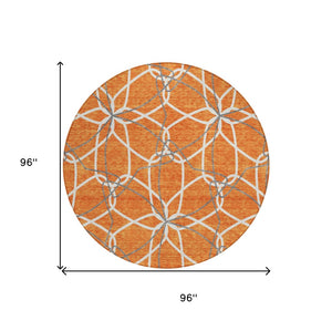 HomeRoots 5' Bold Orange and Ivory Geometric Area Rug - Stylish, Machine Washable for Indoor & Outdoor Use 8' Round 613027