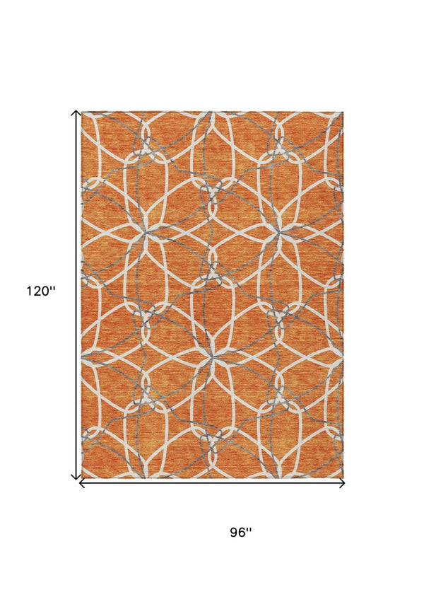 HomeRoots 5' Bold Orange and Ivory Geometric Area Rug - Stylish, Machine Washable for Indoor & Outdoor Use 8' X 10' 613028