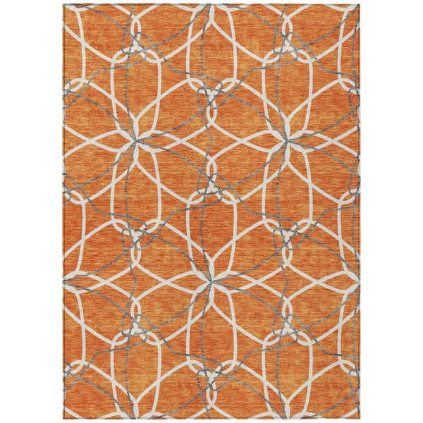 HomeRoots 5' Bold Orange and Ivory Geometric Area Rug - Stylish, Machine Washable for Indoor & Outdoor Use 8' X 10' 613028