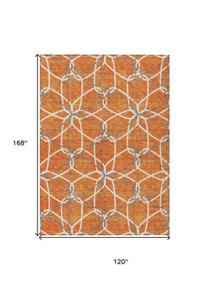 HomeRoots 5' Bold Orange and Ivory Geometric Area Rug - Stylish, Machine Washable for Indoor & Outdoor Use 10' X 14' 613030