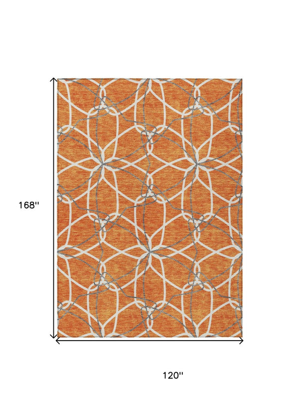 HomeRoots 5' Bold Orange and Ivory Geometric Area Rug - Stylish, Machine Washable for Indoor & Outdoor Use 10' X 14' 613030