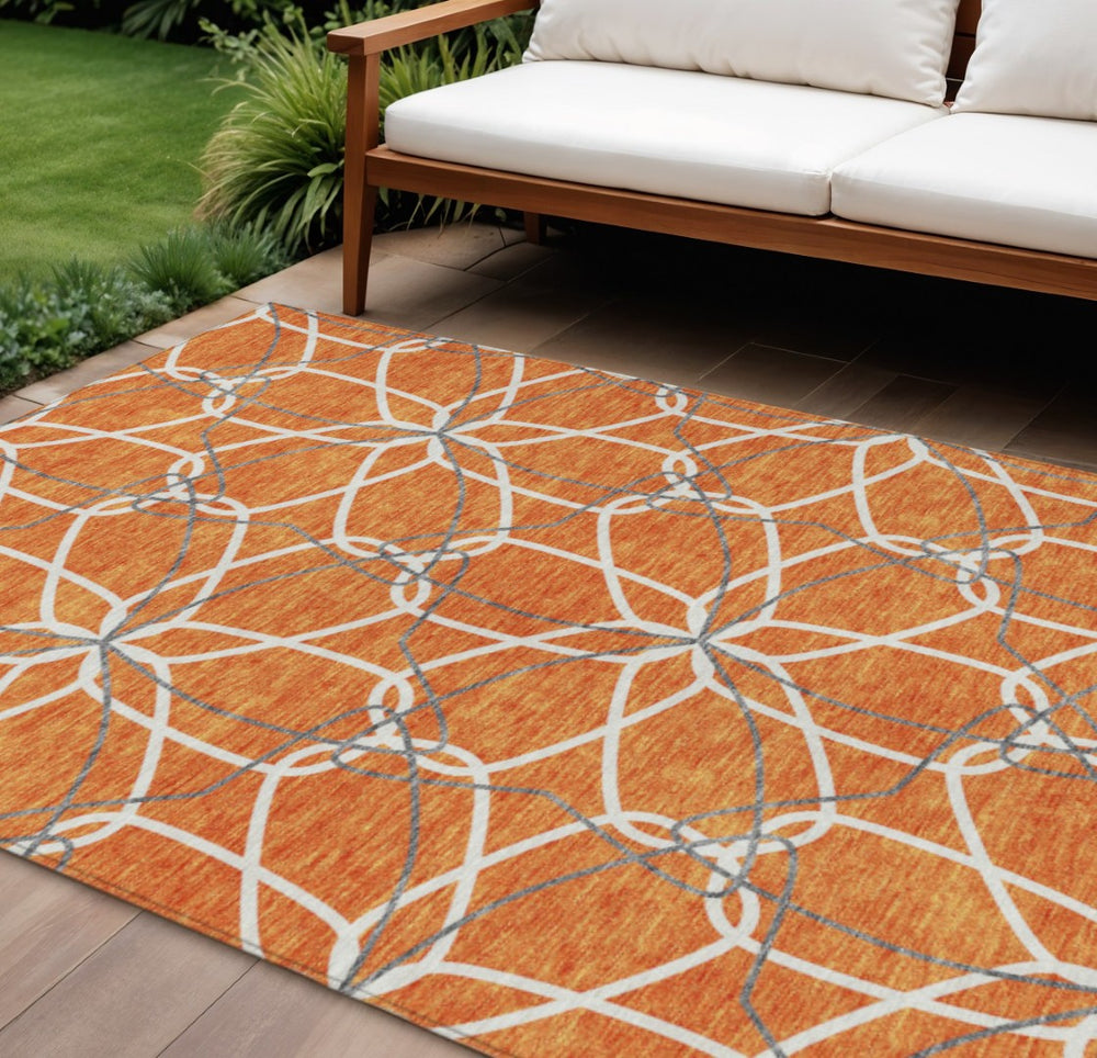 HomeRoots 5' Bold Orange and Ivory Geometric Area Rug - Stylish, Machine Washable for Indoor & Outdoor Use 10' X 14' 613030