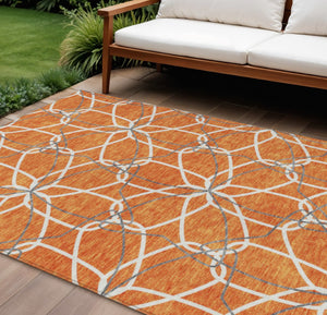 HomeRoots 5' Bold Orange and Ivory Geometric Area Rug - Stylish, Machine Washable for Indoor & Outdoor Use 10' X 14' 613030
