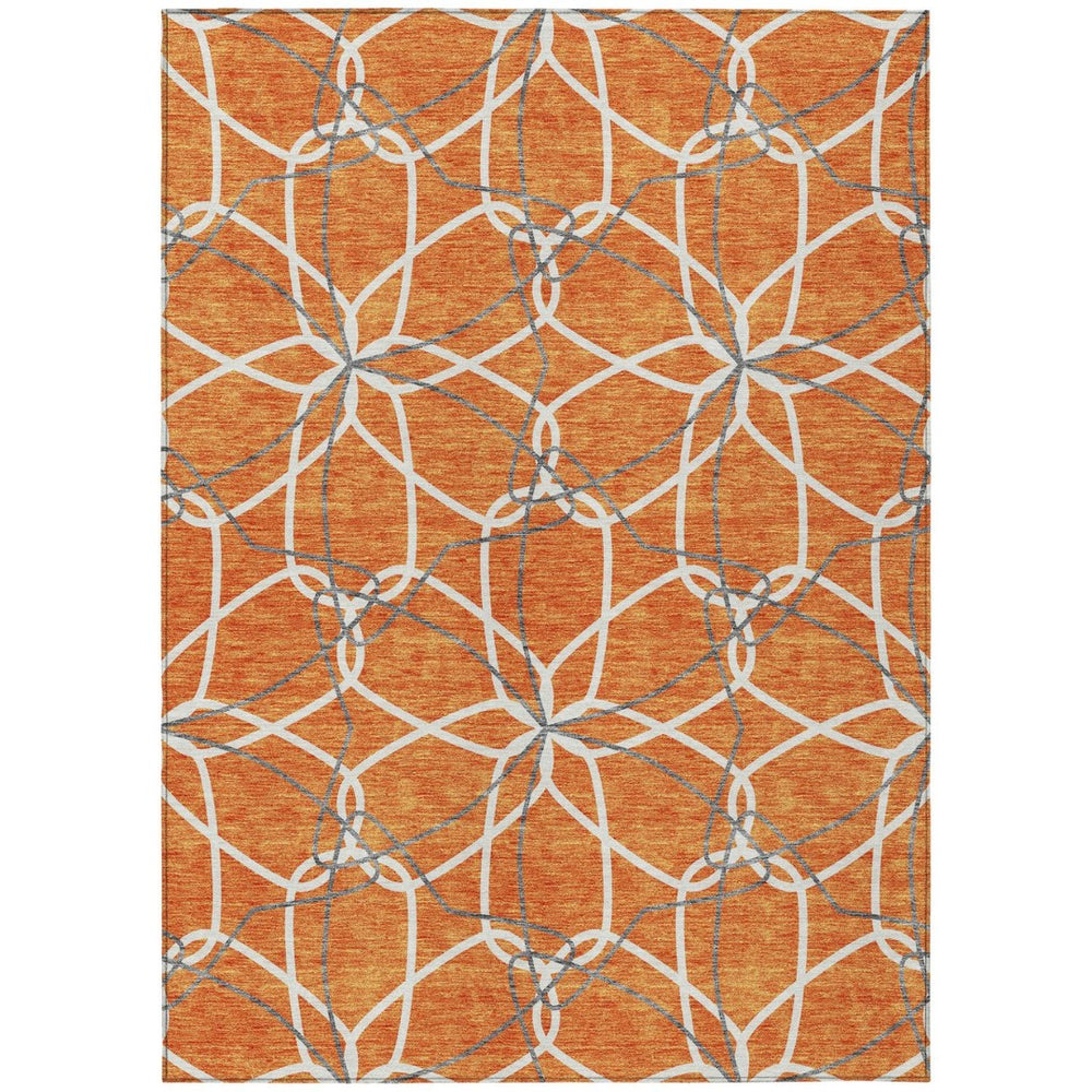 HomeRoots 5' Bold Orange and Ivory Geometric Area Rug - Stylish, Machine Washable for Indoor & Outdoor Use 10' X 14' 613030