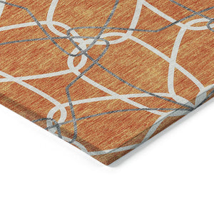 HomeRoots 5' Bold Orange and Ivory Geometric Area Rug - Stylish, Machine Washable for Indoor & Outdoor Use 10' X 14' 613030