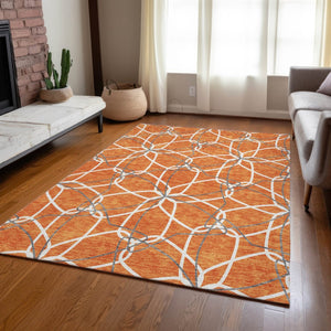 HomeRoots 5' Bold Orange and Ivory Geometric Area Rug - Stylish, Machine Washable for Indoor & Outdoor Use 10' X 14' 613030