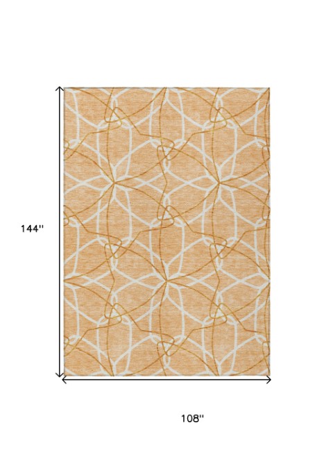 Homeroots 3' Geometric Washable Area Rug For Indoor & Outdoor Use - Stylish & Durable For High Traffic Areas Peach Polyester 613035