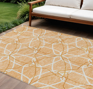 Homeroots 3' Geometric Washable Area Rug For Indoor & Outdoor Use - Stylish & Durable For High Traffic Areas Peach Polyester 613035