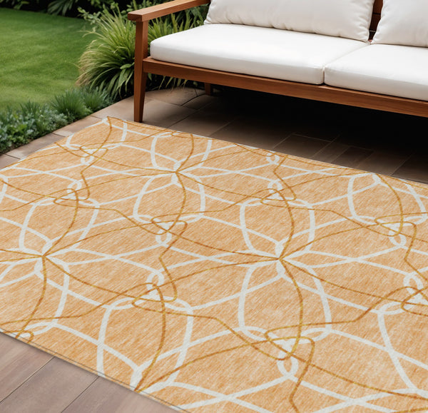 Homeroots 3' Geometric Washable Area Rug For Indoor & Outdoor Use - Stylish & Durable For High Traffic Areas Peach Polyester 613035