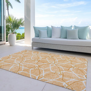 Homeroots 3' Geometric Washable Area Rug For Indoor & Outdoor Use - Stylish & Durable For High Traffic Areas Peach Polyester 613035