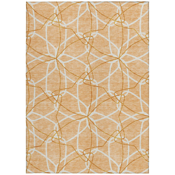 Homeroots 3' Geometric Washable Area Rug For Indoor & Outdoor Use - Stylish & Durable For High Traffic Areas Peach Polyester 613036