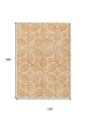 Homeroots 3' Geometric Washable Area Rug For Indoor & Outdoor Use - Stylish & Durable For High Traffic Areas Peach Polyester 613036