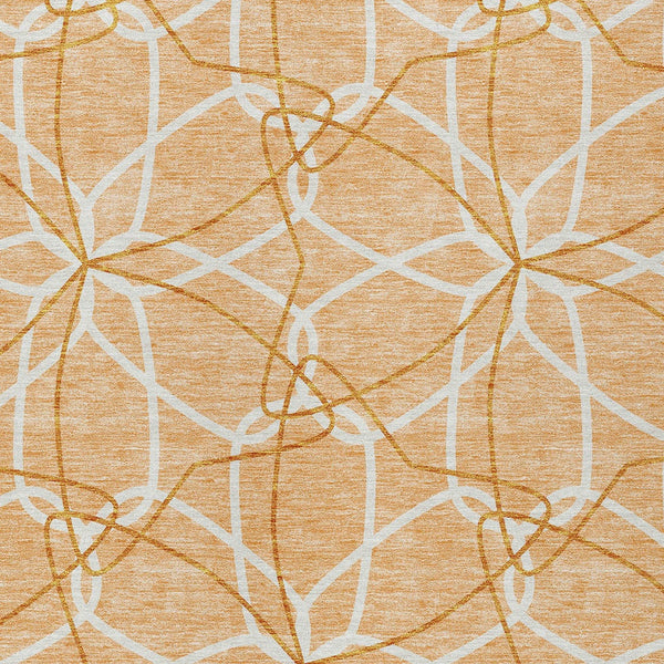 Homeroots 3' Geometric Washable Area Rug For Indoor & Outdoor Use - Stylish & Durable For High Traffic Areas Peach Polyester 613036