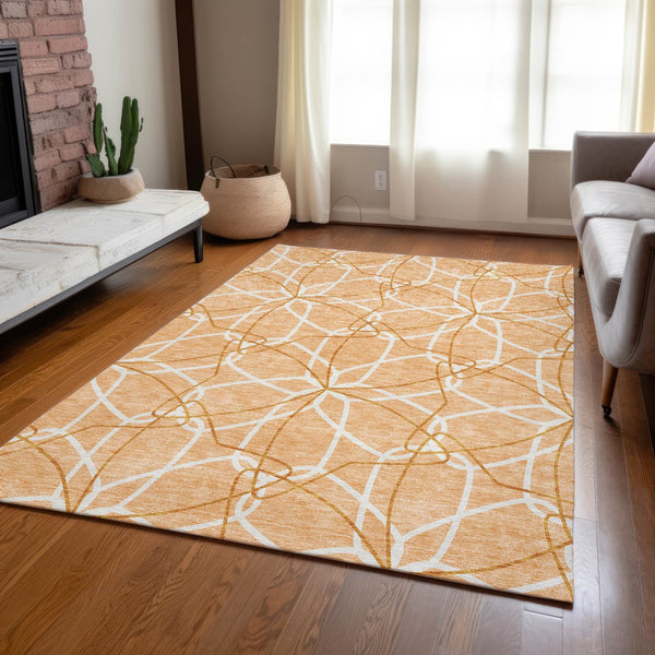 Homeroots 3' Geometric Washable Area Rug For Indoor & Outdoor Use - Stylish & Durable For High Traffic Areas Peach Polyester 613036