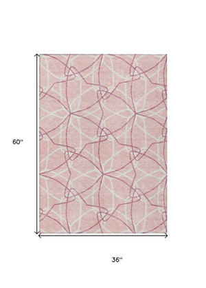 Homeroots 3' Geometric Washable Area Rug For Indoor & Outdoor Use - Stylish & Durable For High Traffic Areas Pink Polyester 613037