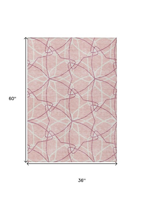 Homeroots 3' Geometric Washable Area Rug For Indoor & Outdoor Use - Stylish & Durable For High Traffic Areas Pink Polyester 613037
