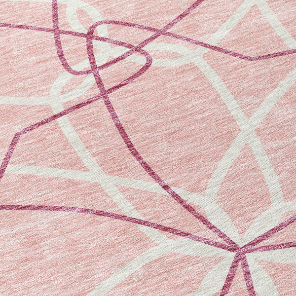 Homeroots 3' Geometric Washable Area Rug For Indoor & Outdoor Use - Stylish & Durable For High Traffic Areas Pink Polyester 613039