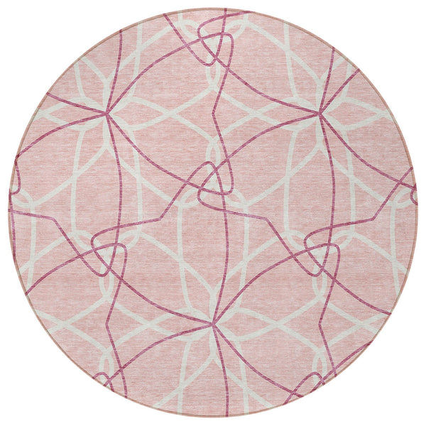 Homeroots 3' Geometric Washable Area Rug For Indoor & Outdoor Use - Stylish & Durable For High Traffic Areas Pink Polyester 613039