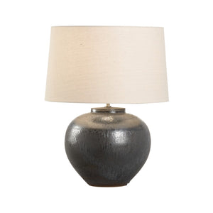 Wildwood Kuro Hand‑Turned Table Lamp With Mineral Glaze, Linen Empire Shade & Cloth Cord — Sculptural Warmth 61304-2