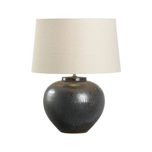 Wildwood Kuro Hand‑Turned Table Lamp With Mineral Glaze, Linen Empire Shade & Cloth Cord — Sculptural Warmth 61304-2