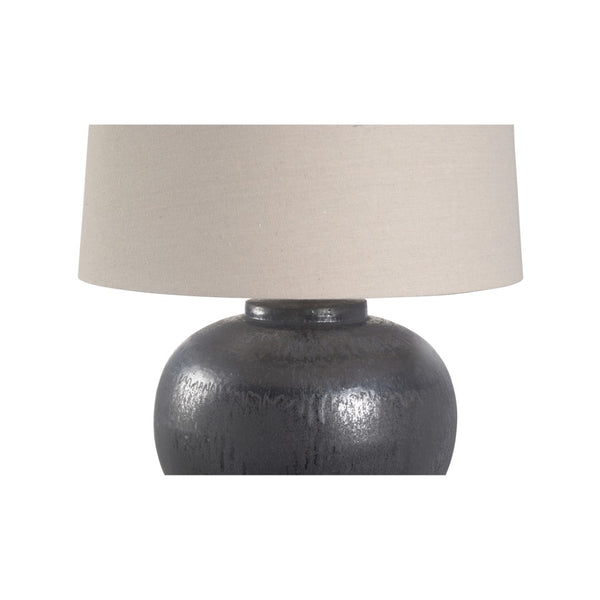 Wildwood Kuro Hand‑Turned Table Lamp With Mineral Glaze, Linen Empire Shade & Cloth Cord — Sculptural Warmth 61304-2
