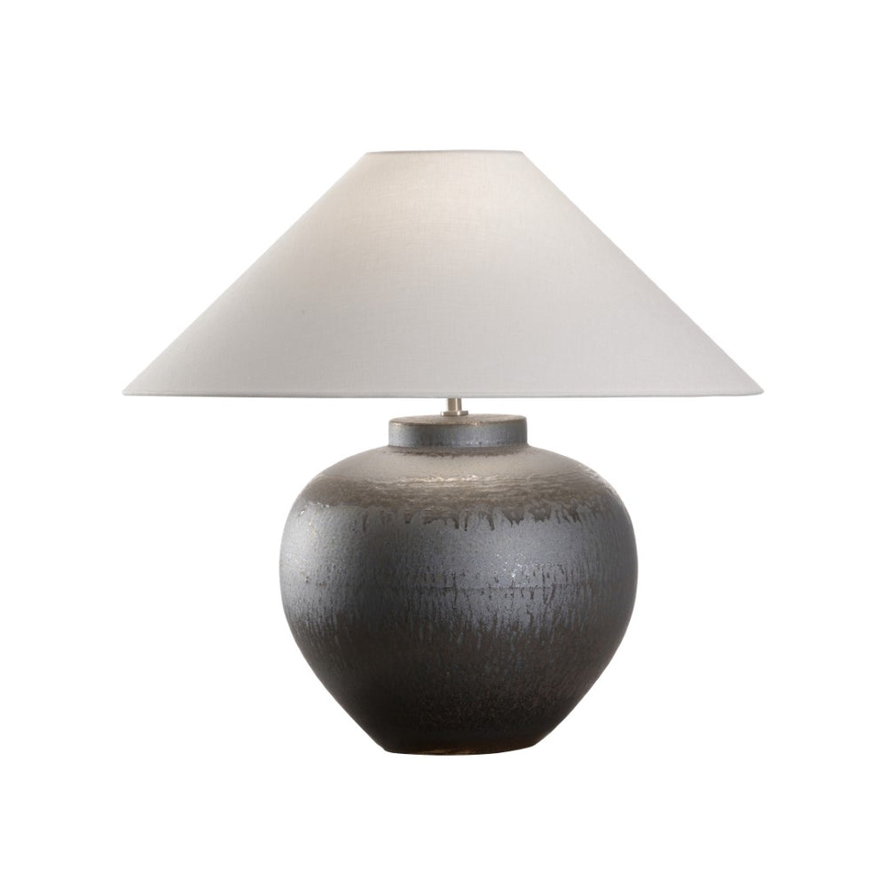 Wildwood Kuro Hand-Turned Table Lamp With Mineral Glaze & Linen Empire Shade — Sculptural Japanese Craftsmanship 61304