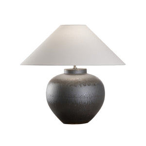 Wildwood Kuro Hand-Turned Table Lamp With Mineral Glaze & Linen Empire Shade — Sculptural Japanese Craftsmanship 61304