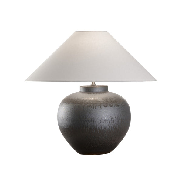 Wildwood Kuro Hand-Turned Table Lamp With Mineral Glaze & Linen Empire Shade — Sculptural Japanese Craftsmanship 61304