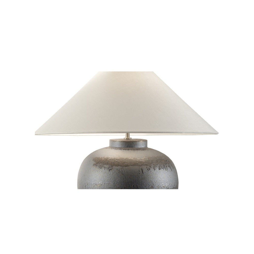 Wildwood Kuro Hand-Turned Table Lamp With Mineral Glaze & Linen Empire Shade — Sculptural Japanese Craftsmanship 61304