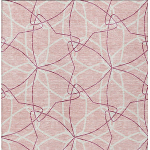 Homeroots 3' Geometric Washable Area Rug For Indoor & Outdoor Use - Stylish & Durable For High Traffic Areas Pink Polyester 613042
