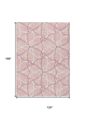 Homeroots 3' Geometric Washable Area Rug For Indoor & Outdoor Use - Stylish & Durable For High Traffic Areas Pink Polyester 613042