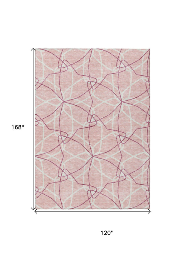 Homeroots 3' Geometric Washable Area Rug For Indoor & Outdoor Use - Stylish & Durable For High Traffic Areas Pink Polyester 613042