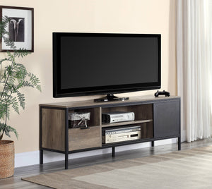 English Elm Nantan Rustic Oak TV Stand with Black Metal Frame, 1 Drawer & 4 Compartments for Up to 50" B2726P278164