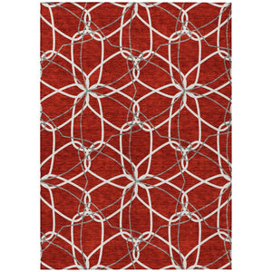HomeRoots 5' Vibrant Red and Ivory Geometric Washable Area Rug for Indoor and Outdoor High-Traffic Spaces 5' X 8' 613044