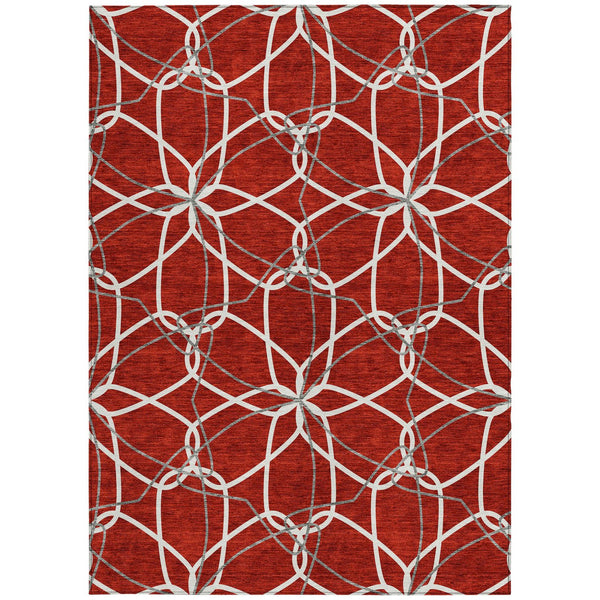 Homeroots 3' Geometric Washable Area Rug For Indoor & Outdoor Use - Stylish & Durable For High Traffic Areas Red Polyester 613044